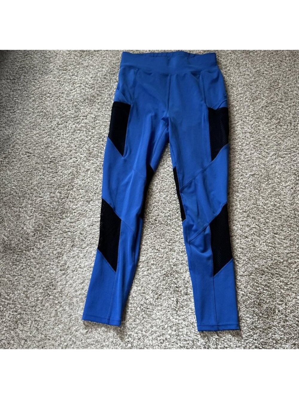 POP Fit Leggings Women's Size L Blue Black Mesh Panel Athletic Yoga Gym Workout